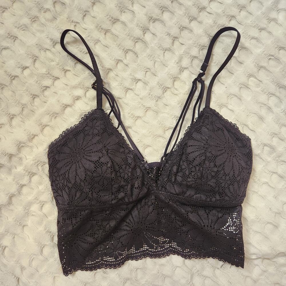 Aerie Sz S Black Lace Halter Bralette Crop Top Boho Festival Hippie Whimsygoth - Picture 8 of 8